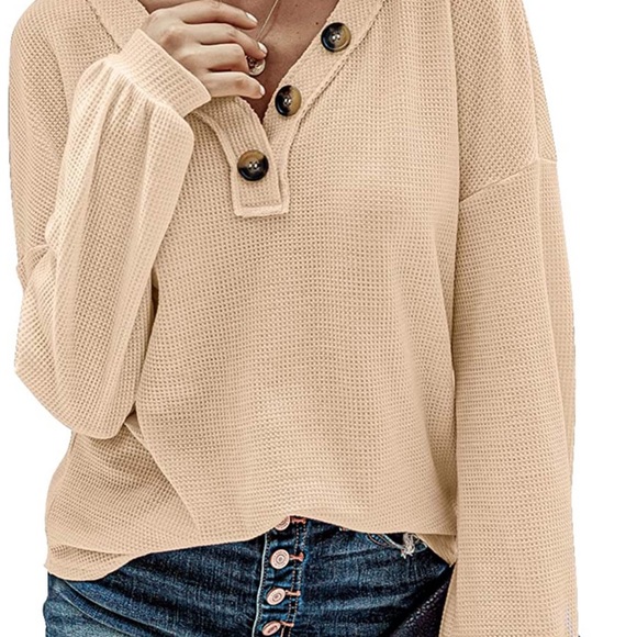 💗2 for $18💗Waffle Knit V-Neck Boho Shirt - Picture 3 of 5